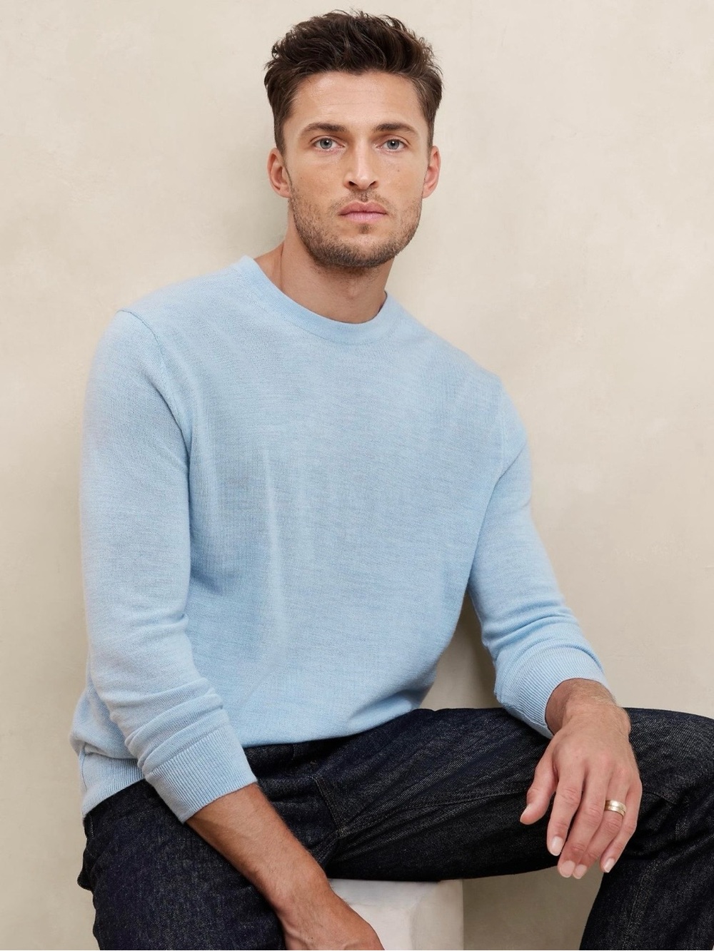 Banana Republic Merino Crewneck Wool Sweater in Cirrus Blue Size XL NWT!